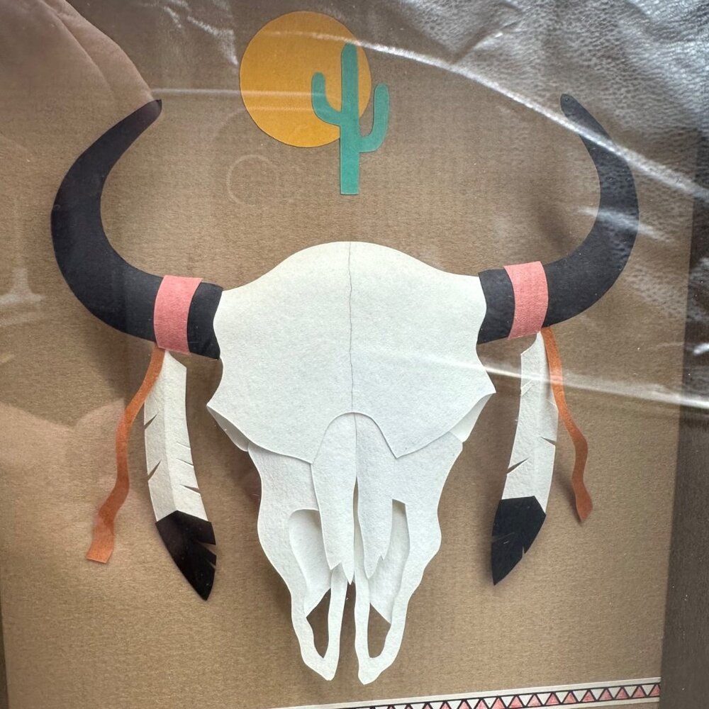 Vintage Paper Sculpture Southwest Shadow Box Art Keith E Brannon Bull Skull - Picture 3 of 9